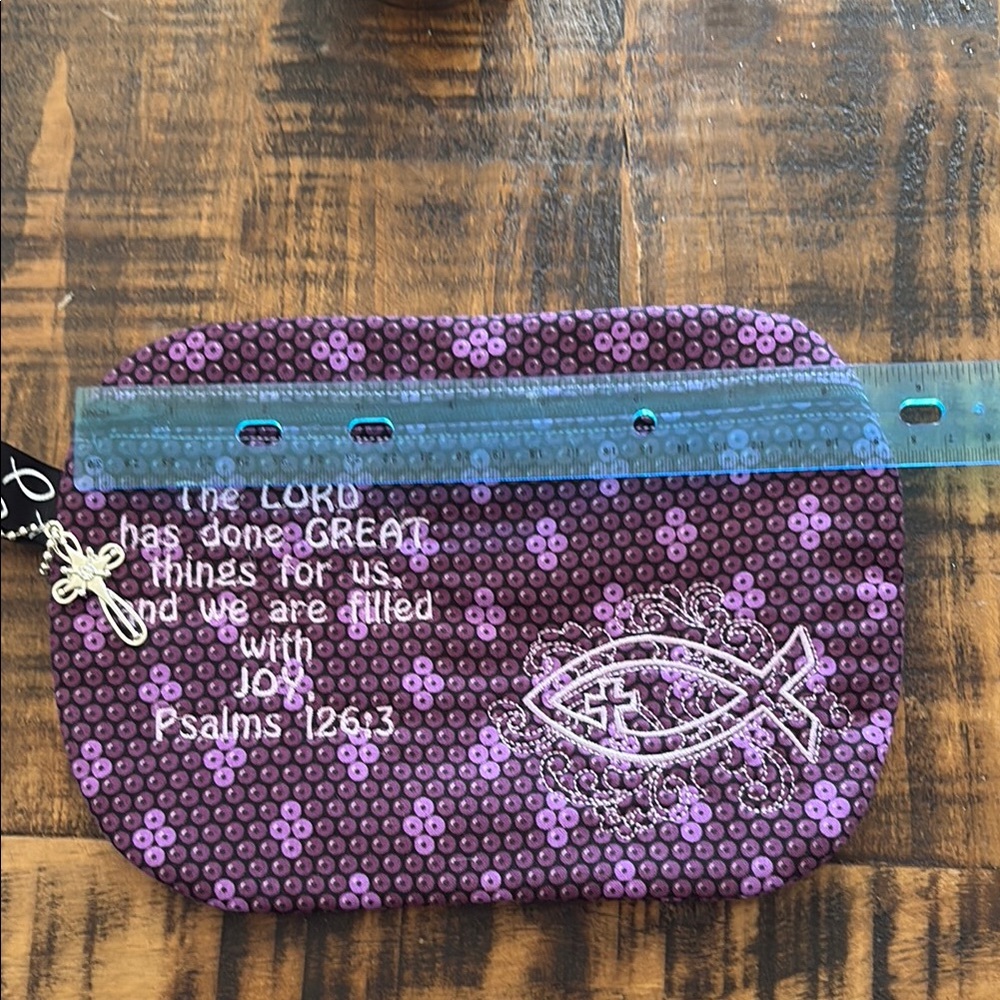 Purple Sequin Pouch with Inspirational Embroidery